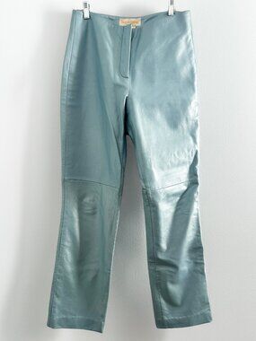Vintage Margaret Godfrey Blue 100% Leather Pants Size 8 High Rise 90s Y2K
